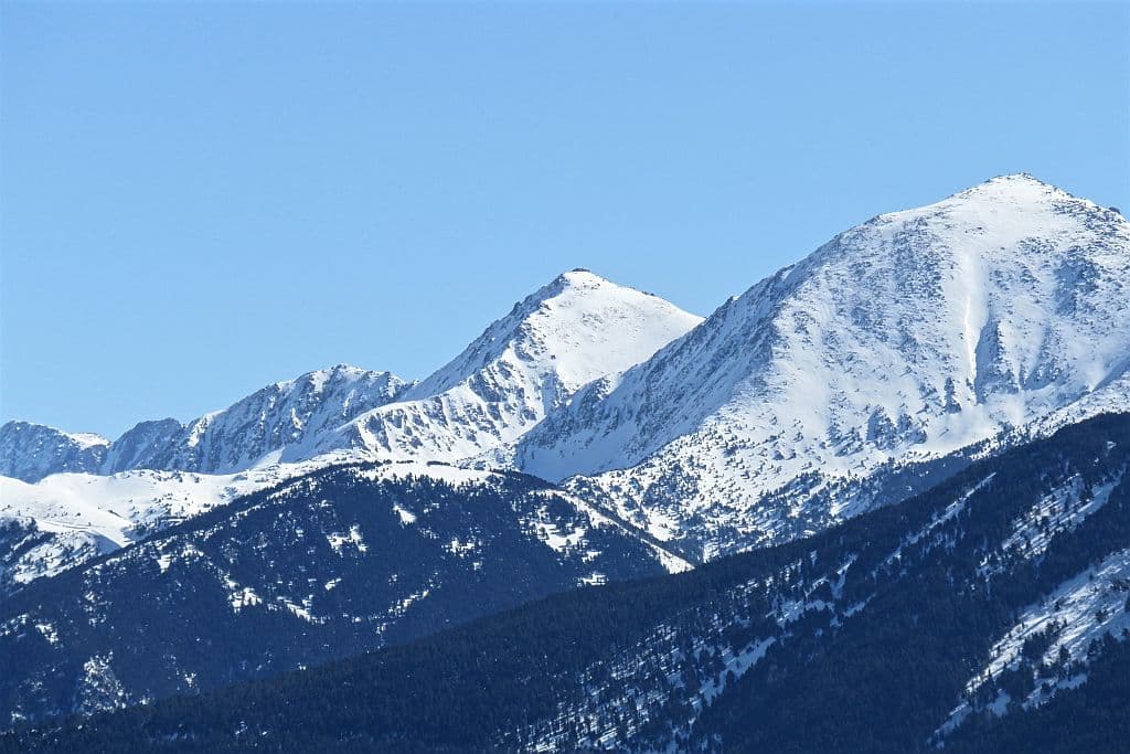 The Pyrenees Mountains, Andorra, snow, ski slopes, mountains, blue sky
