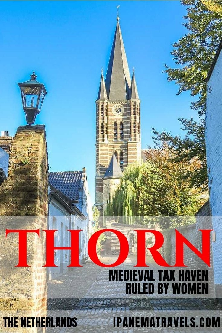 a church at the end of a street with overlay tex: Thorn - medieval tax haven ruled by women