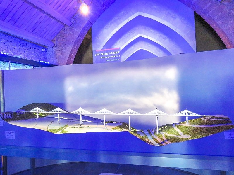 projections inside an old barn, part of a multi-media exhibition about the bridge of Millau