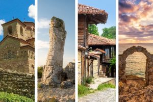 a collage of four pictures of beautiful places in Bulgaria