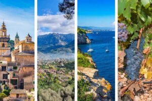 4 pictures of place om Mallorca to visit on a day trip from Palma